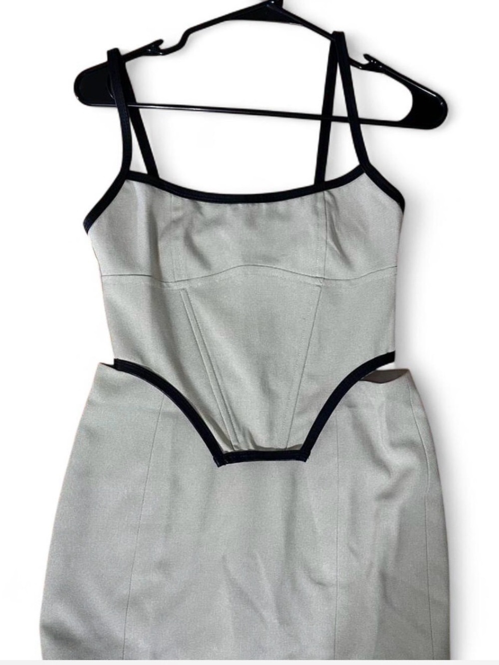 White Fox Skirt Set Beige with Leather Trim